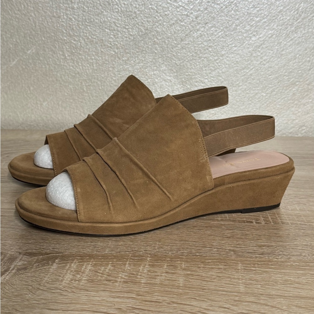 Taryn Rose Tiva Women 11M Brown Suede Elastic Slingback Wedge Sandals - Picture 1 of 11